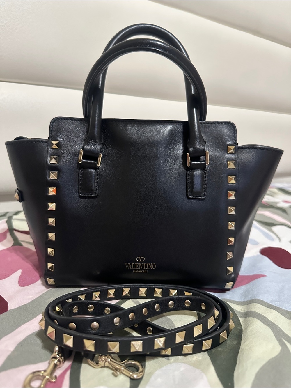 Valentino Garavani Black Studded Leather Shoulder/Crossbody Bag